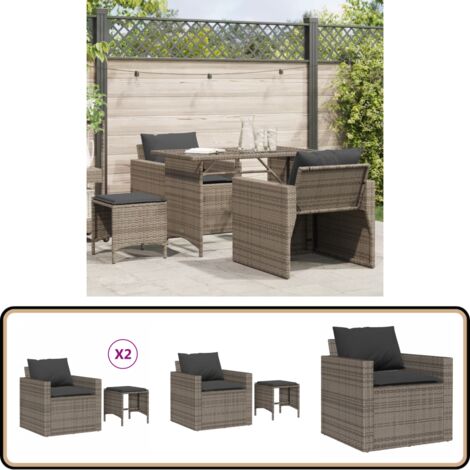 Salon de jardin 4 pcs avec coussins gris résine tressée - Salon De Jardin - Mobilier De Jardin - Salon Extérieur - Set De Jardin - Chaise Longue
