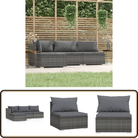 Salon de jardin 4 pcs avec coussins Gris Résine tressée - Salon De Jardin - Mobilier De Jardin - Set De Salon Extérieur - Ensemble De Meubles De Patio - Fauteuil De Jardin