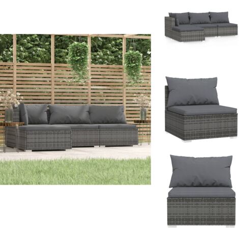 Salon de jardin 4 pcs avec coussins Gris Résine tressée - Salon De Jardin - Mobilier De Jardin - Set De Salon Extérieur - Ensemble De Meubles De Patio - Fauteuil De Jardin