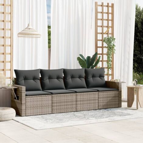 Salon de jardin 4 pcs avec coussins gris résine tressée vidaXL