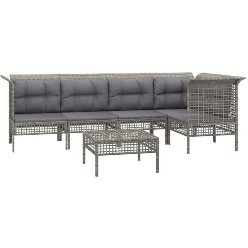 Vidaxl - Salon de jardin 6 pcs avec coussins Gris Résine tressée