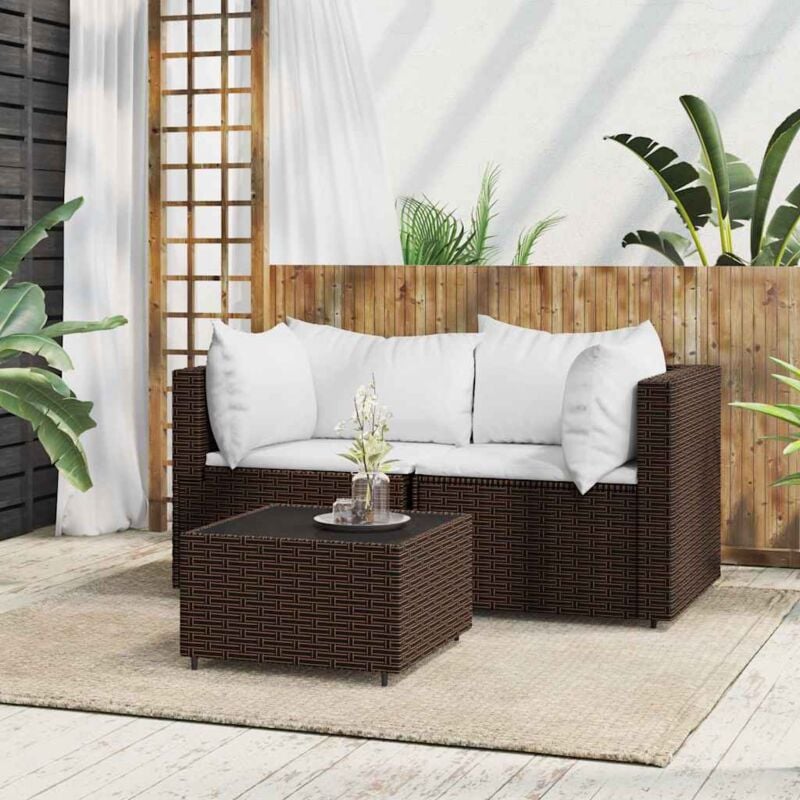 Vidaxl - Salon de jardin 3 pcs avec coussins marron résine tressée