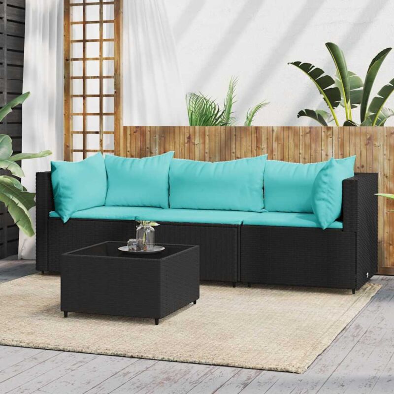 Vidaxl - Salon de jardin 4 pcs avec coussins Noir Résine tressée