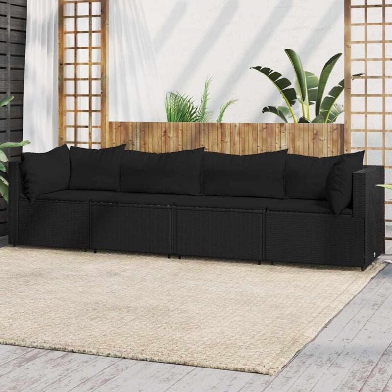 Vidaxl - Salon de jardin 4 pcs avec coussins Noir Résine tressée