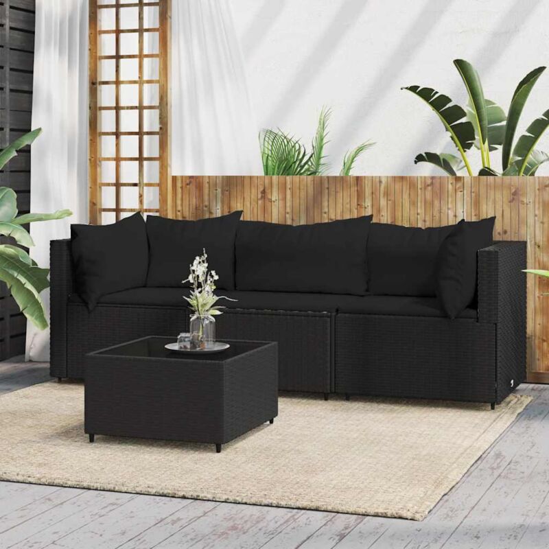 Vidaxl - Salon de jardin 4 pcs avec coussins Noir Résine tressée