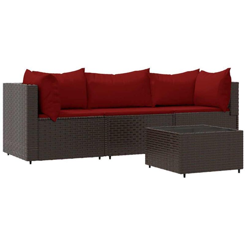 Salon de jardin 4 pcs avec coussins Marron Résine tressée Vidaxl