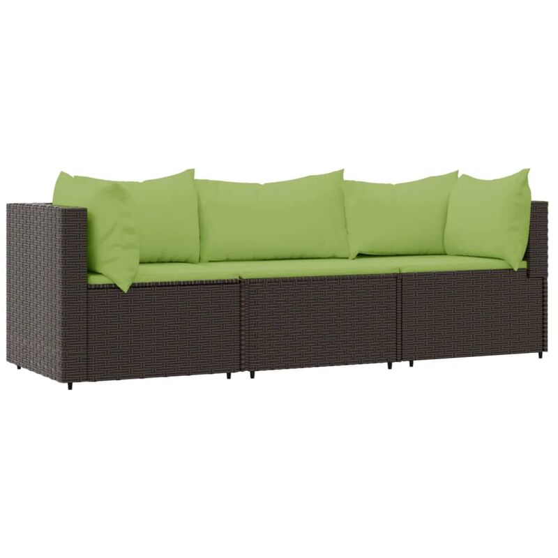 Salon de jardin 3 pcs avec coussins marron résine tressée Vidaxl
