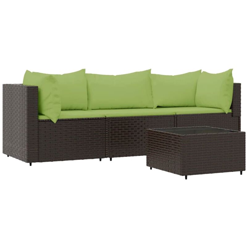 Salon de jardin 4 pcs avec coussins Marron Résine tressée vidaXL