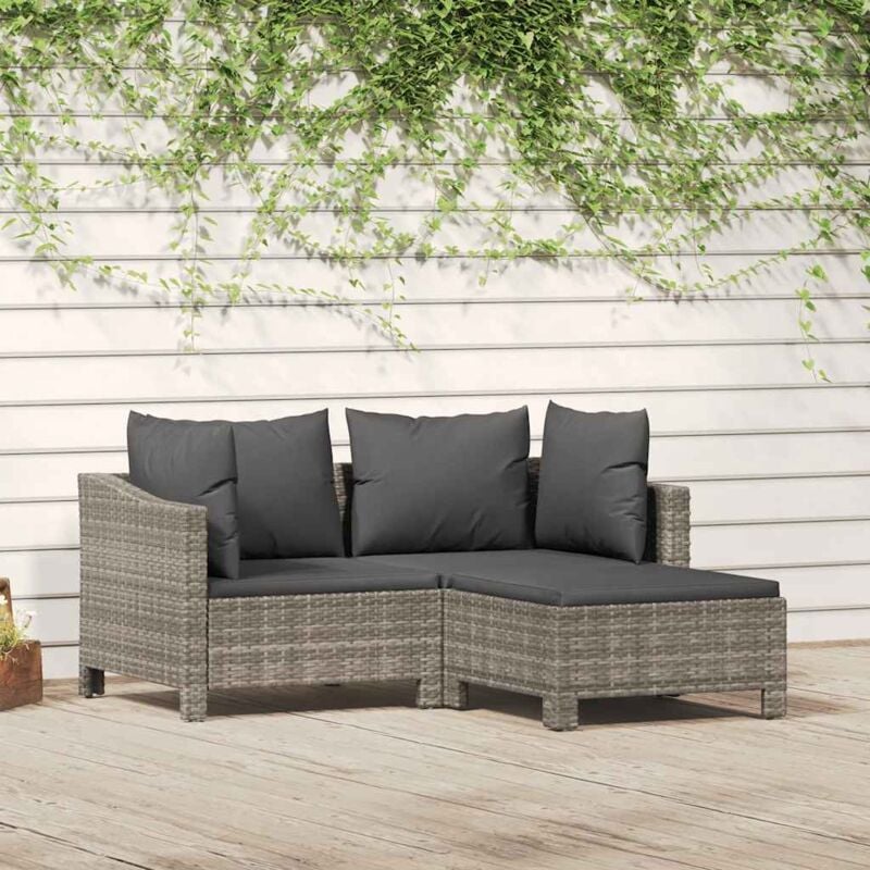 Vidaxl - Salon de jardin 3 pcs avec coussins Gris Résine tressée