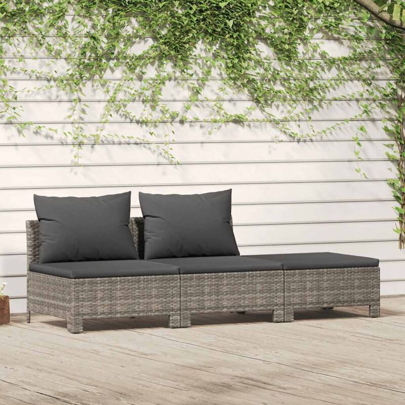 Vidaxl - Salon de jardin 3 pcs avec coussins Gris Résine tressée