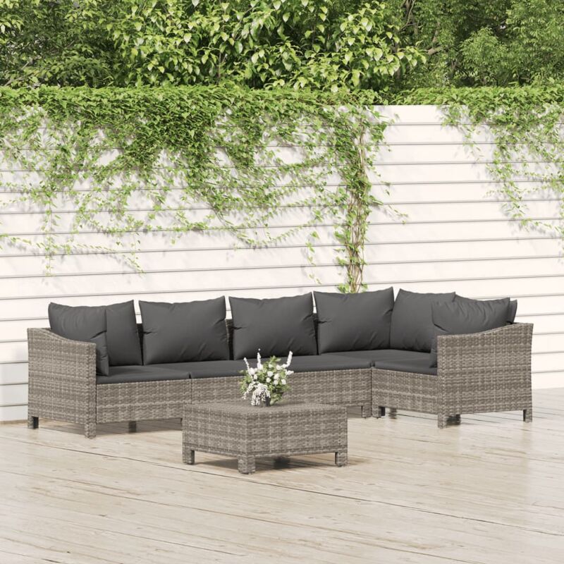 Vidaxl - Salon de jardin 6 pcs avec coussins Gris Résine tressée