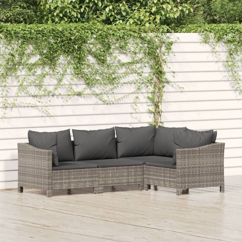 Vidaxl - Salon de jardin 4 pcs avec coussins Gris Résine tressée