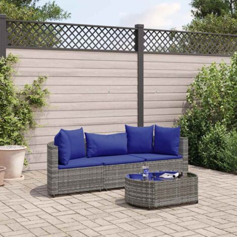 Salon de jardin 4 pcs avec coussins-Lot de 4 Mobilier de jardin-Meuble de jardin gris résine tressée 460226
