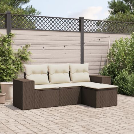 Salon de jardin 4 pcs avec coussins-Lot de 4 Mobilier de jardin-Meuble de jardin marron résine tressée 963209