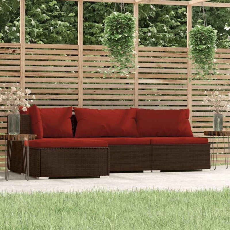 Vidaxl - Salon de jardin 4 pcs avec coussins Marron Résine tressée