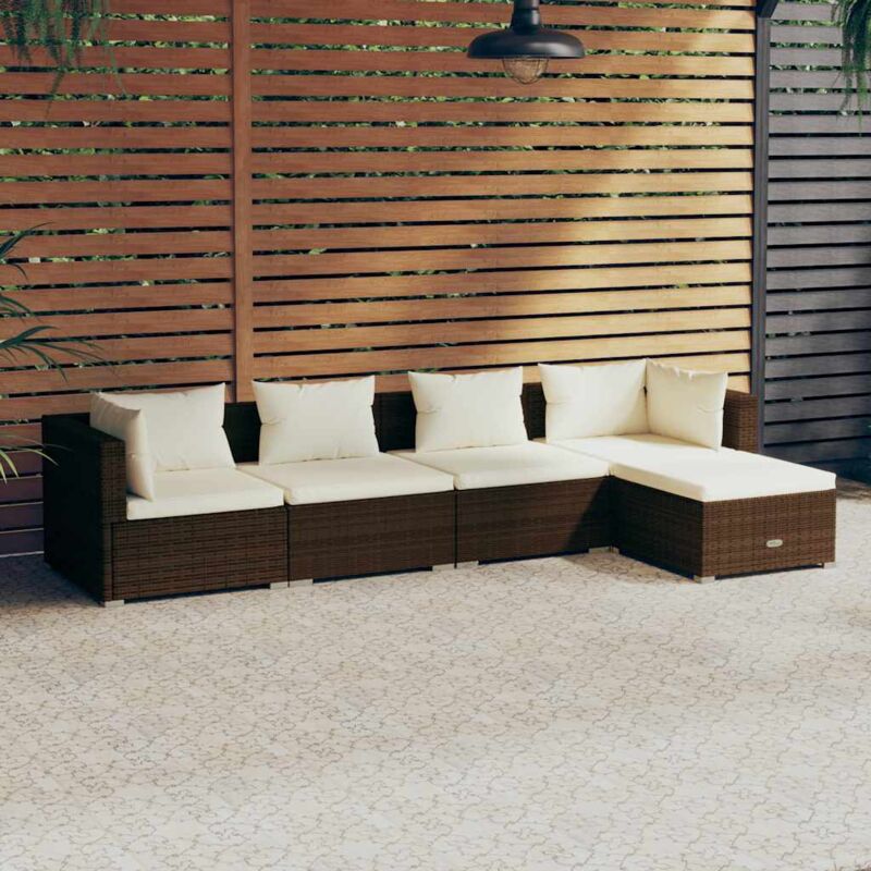 Vidaxl - Salon de jardin 5 pcs avec coussins Résine tressée Marron