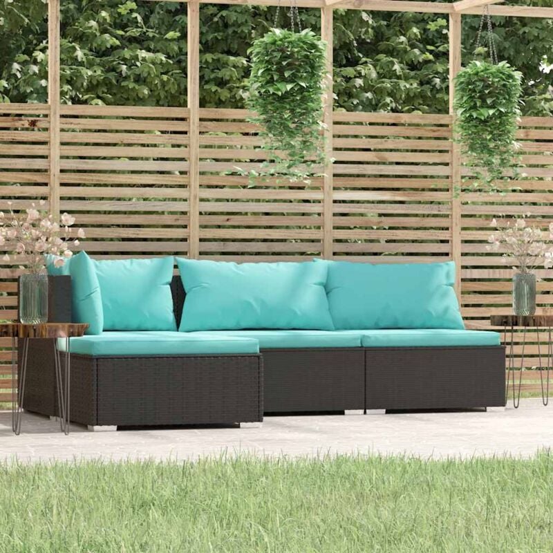 Vidaxl - Salon de jardin 4 pcs avec coussins Noir Résine tressée