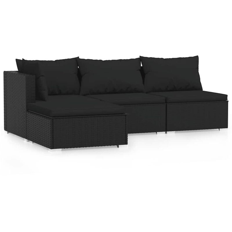 Vidaxl - Salon de jardin 4 pcs avec coussins Noir Résine tressée