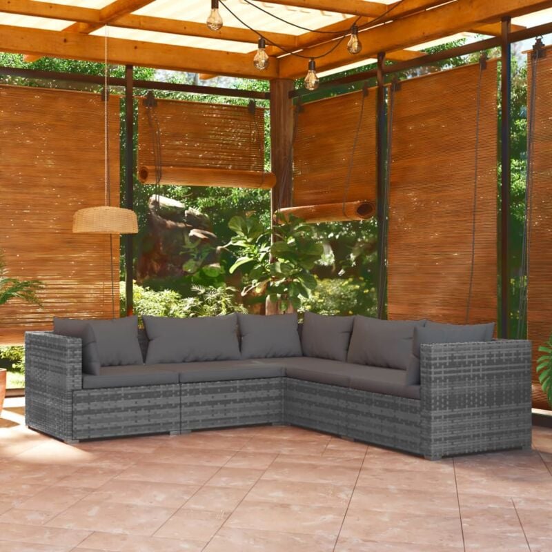 Vidaxl - Salon de jardin 5 pcs avec coussins Résine tressée Gris