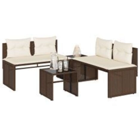 Salon de jardin 4 pcs avec coussins marron résine tressée