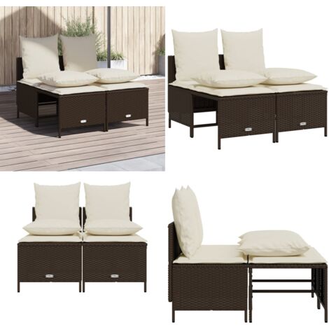 Salon de jardin 4 pcs avec coussins marron résine tressée - Ensemble Salon De Jardin - Salon De Jardin Extérieur - Mobilier De Jardin - Canapé Jardin - Chaise Lounge - Home & Living