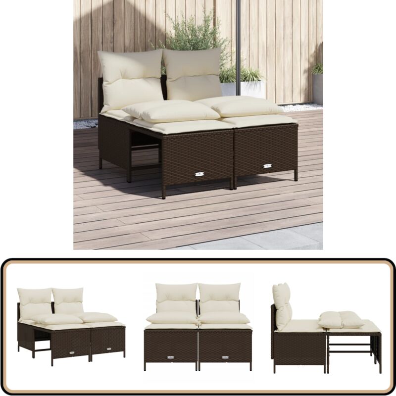Salon de jardin 4 pcs avec coussins marron résine tressée - Ensemble Salon De Jardin - Salon De Jardin Extérieur - Mobilier De Jardin - Chaise Longue