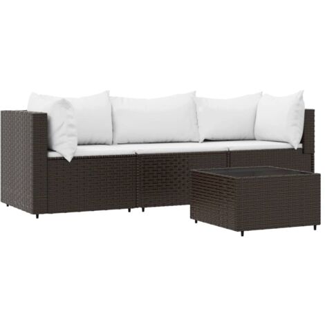 Salon de jardin 4 pcs avec coussins Marron Résine tressée vidaXL