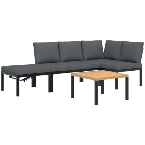 Salon de jardin 4 pcs avec coussins noir aluminium vidaXL