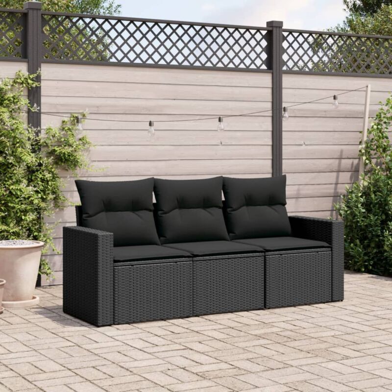 Vidaxl - Salon de jardin 3 pcs avec coussins noir résine tressée