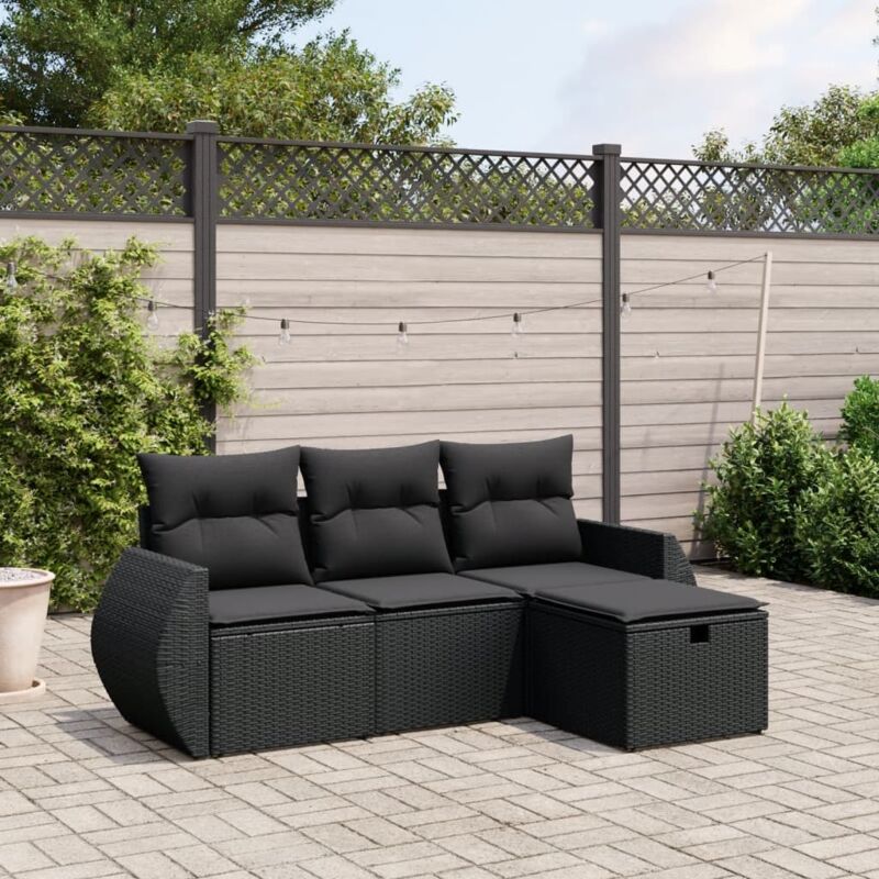 Vidaxl - Salon de jardin 4 pcs avec coussins noir résine tressée