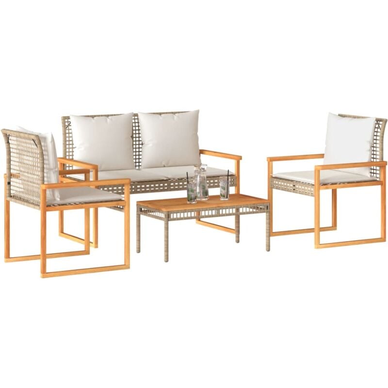 Salon de jardin avec coussins 4pcs mélange beige résine tressée - Vidaxl