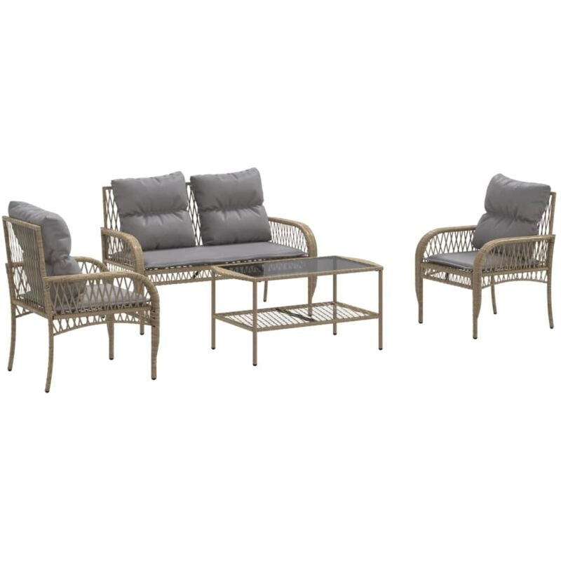 Vidaxl - Salon de jardin avec coussins 4 pcs beige résine tressée