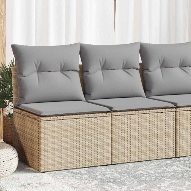 Salon de jardin avec coussins 2 pcs beige résine tressée acacia - Vidaxl
