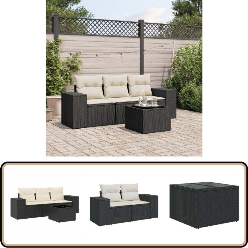 Salon de jardin 4 pcs avec coussins noir résine tressée - Canapé De Jardin - Salon De Jardin - Meuble De Jardin - Set De Jardin - Résine Tressée