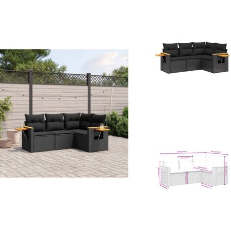 Salon de jardin 4 pcs avec coussins noir résine tressée - Ensemble Salon De Jardin - Meuble Extérieur - Canapé Jardin - Rotin Synthétique - Résine Tressée