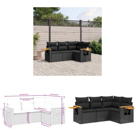 Salon de jardin 4 pcs avec coussins noir résine tressée - Ensemble Salon De Jardin - Meuble Extérieur - Canapé Jardin - Rotin Synthétique - Résine Tressée - Home & Living