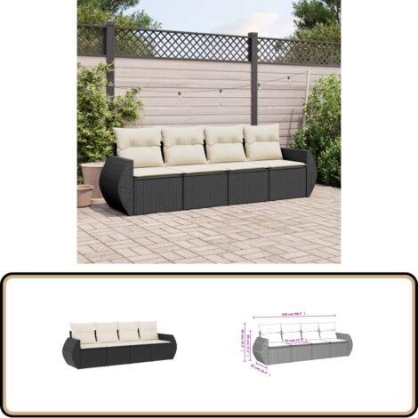 Salon de jardin 4 pcs avec coussins noir résine tressée - Ensemble Salon De Jardin - Meuble Extérieur - Résine Tressée - Rotin Synthétique - Fauteuil De Jardin