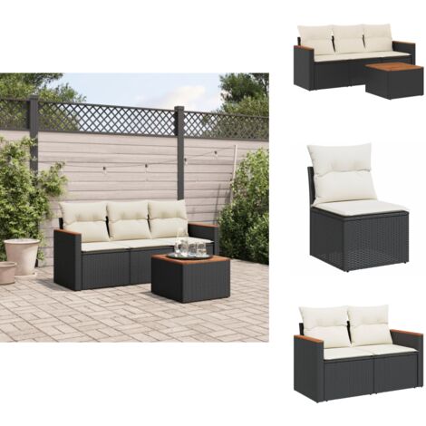 Salon de jardin 4 pcs avec coussins noir résine tressée - Ensemble Salon De Jardin - Mobilier De Jardin - Canapé Extérieur - Table De Jardin - Chaise Lounge