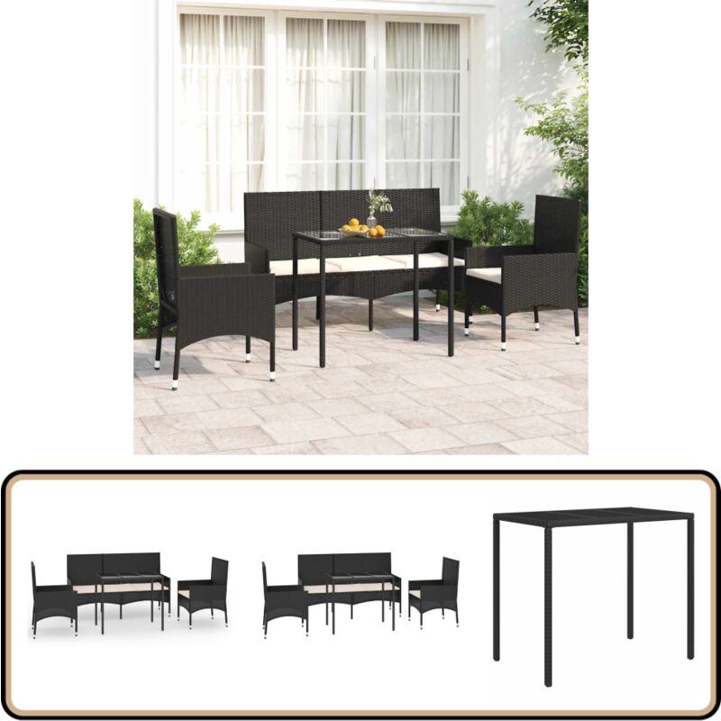Salon de jardin 4 pcs avec coussins Noir Résine tressée - Ensemble Salon De Jardin - Mobilier De Jardin - Salon D'extérieur - Table En Résine Tressée