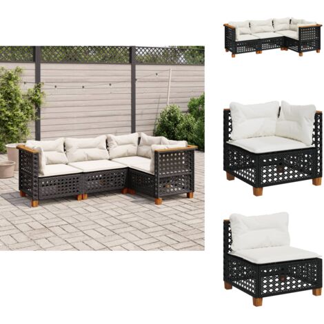 Salon de jardin 4 pcs avec coussins noir résine tressée - Salon De Jardin - Canapé Extérieur - Meuble De Jardin - Set Salon De Jardin - Résine Tressée