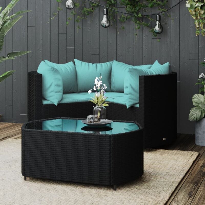Vidaxl - Salon de jardin 4 pcs avec coussins Noir Résine tressée