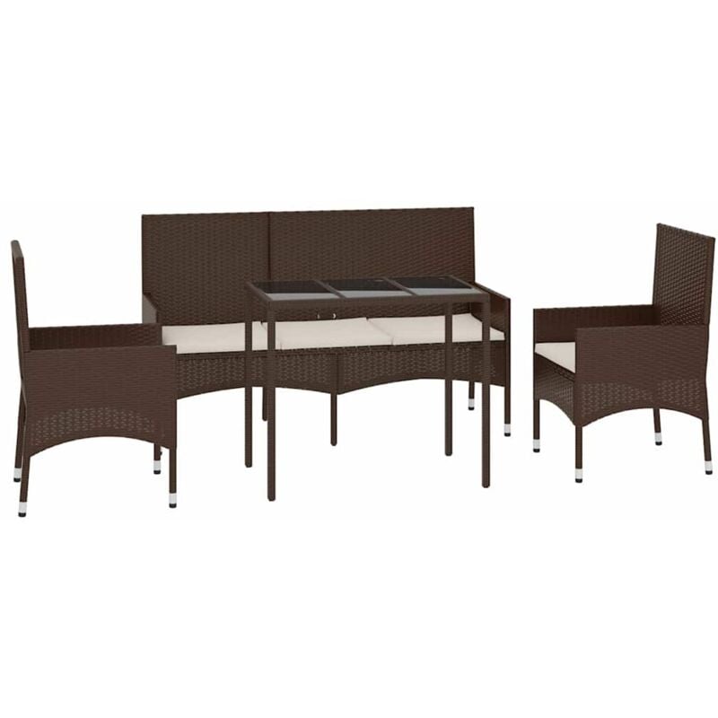 Vidaxl - Salon de jardin 4 pcs avec coussins Marron Résine tressée