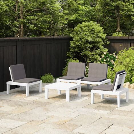 Salon de jardin 4 pcs avec coussins Plastique Blanc vidaXL