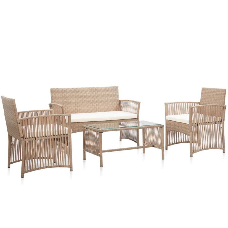Salon de jardin 4 pcs avec coussins Résine tressée Beige Salon de jardin 4 pcs avec coussins Résine tressée Beige