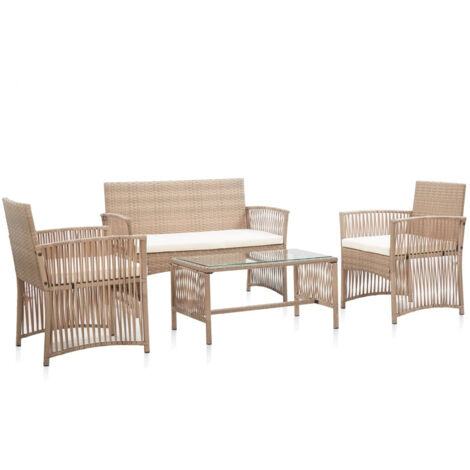 Salon de jardin 4 pcs avec coussins Résine tressée Beige