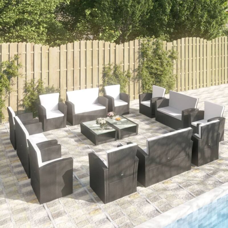 Vidaxl - Salon de jardin 16 pcs avec coussins Résine tressée Noir