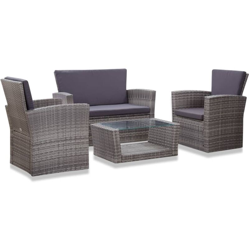 Vidaxl – Salon de jardin 4 pcs – Ensemble en résine tressée gris – 1