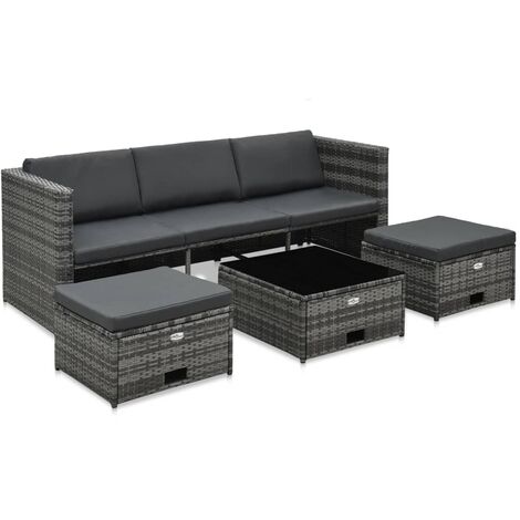 Salon de jardin 4 pcs avec coussins Résine tressée Gris