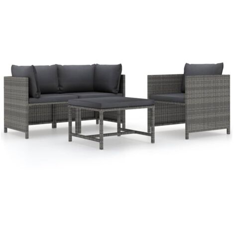 MERCATOXL Salon de jardin 4 pcs avec coussins Résine tressée Gris vidaXL - Gris