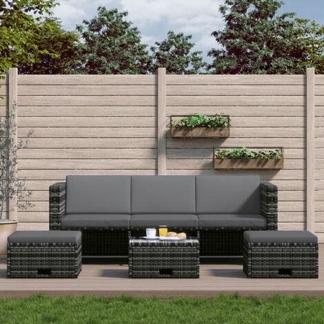Salon de jardin 4 pcs avec coussins Résine tressée Gris